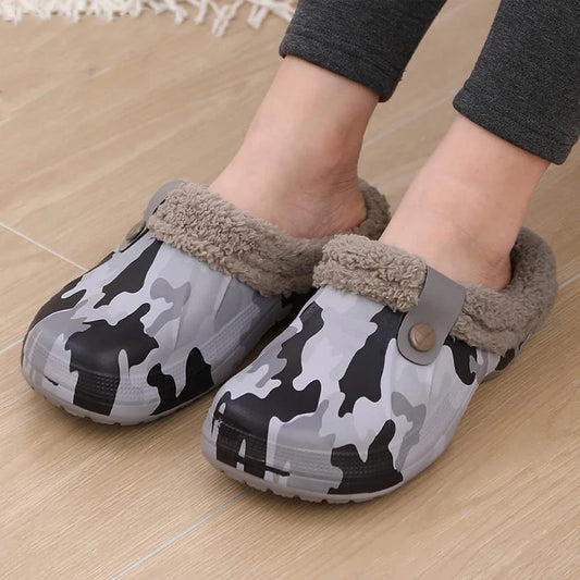 CRACOMIN Fur Lined Clogs Women Men Waterproof Graden Shoes Winter Fuzzy Slippers Plush Bedroom Shoes Outdoor Fashion Fur Clogs