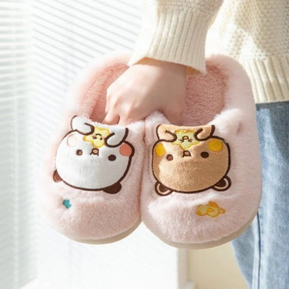Anime Bubu Dudu Urso Chinelos Desenhos Animados Inverno Lazer Casa Exterior Antiderrapante Fundo Grosso Algodão Lazer Pelúcia Sapatos Mulheres Aniversário