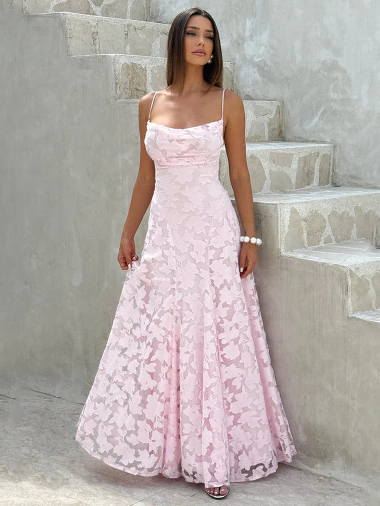 Vestido Maxi Bordado Floral 2026 para Mulher Vestidos de Festa de Verão Vestidos de Formatura Vestidos de Alças sem Costas Estilo Francês Vestido de Noite