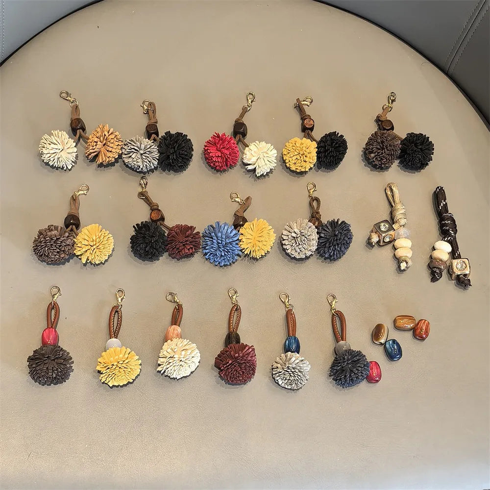 Maillard Flower Pine Cone Pom-Pom Tassel Shoelaces with Wood Beads Kangaroo Charm Unisex Sneaker Accessory 1 PCS