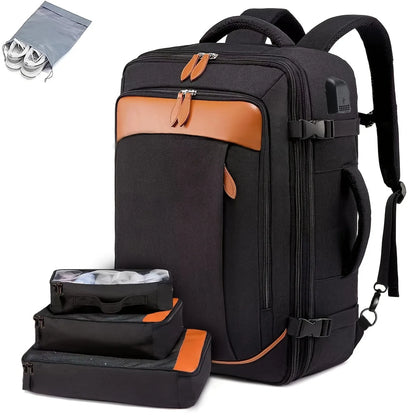 Mochila de viagem com porta de carregamento USB, vários sacos organizadores e compartimento para sapatos, mochila de bagagem de gr