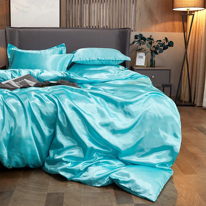 Duvet Cover Set Bed 120/150/180/200 Tencel Silk Bedding Set Black Green White Summer Sheet Luxury Stretch Fitted Sheet 180x200
