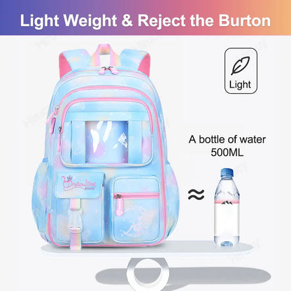 Mochilas Escolares para Meninas Criança Mochila de Ombro Cor Doce Bonito com Grande Capacidade de Abertura Lateral