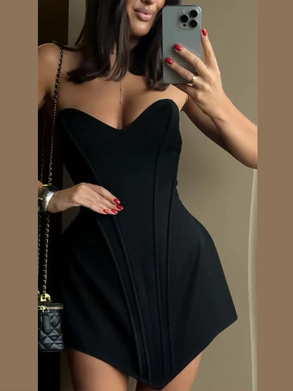 Vestido Corset Sexy Sem Alças Mulheres Sem Mangas Sem Costas Com Aperto na Cintura Ajuste Fino Vestidos de Festa 2026 Verão Elegante Senhora Novo Vestido