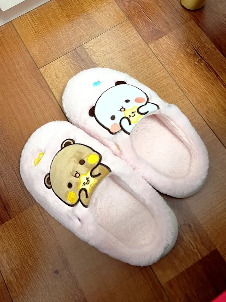 Anime Bubu Dudu Urso Chinelos Desenhos Animados Inverno Lazer Casa Exterior Antiderrapante Fundo Grosso Algodão Lazer Pelúcia Sapatos Mulheres Aniversário