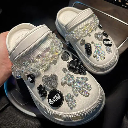 Hot Sale Bundle for Silvery Chain Hole Shoes Charms Designer Fashion Trend Charms for DIY Quality Cute Bear Clogs Shoes Buckle