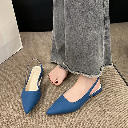 2025 Summer Ladies New Sexy Pointed Retro Solid Color High Heels PU Leather Designer Casual Outdoor Slingback Party Ladies Sanda
