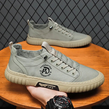 Men's Flat Sneakers Spring Casual Breathable Round Head Lace-up Lightweight Non-slip Canvas Shoes Sapatos Casuais Masculinos