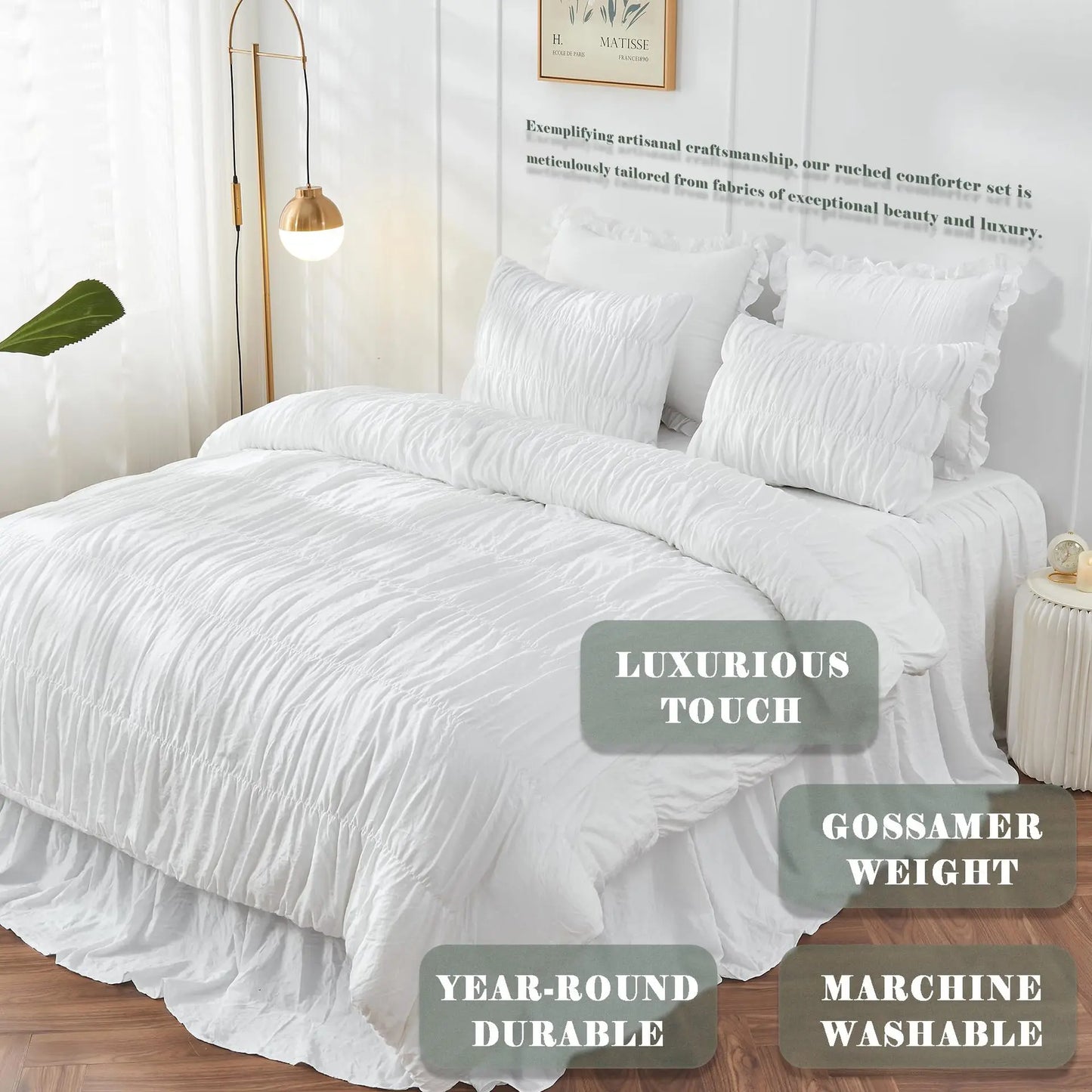 Plush Bohemian Ruffled White Duvet Cover Set - 3-Piece Comforter Sets with Bed Linen for Home Decor K Pop Demon Hunters