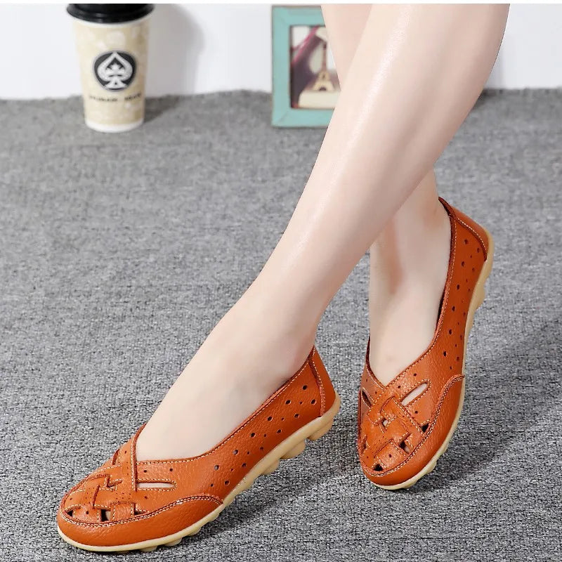 Sapatos Rasos para Mulher 2023 Novos Sapatos de Couro Respiráveis para Mulher Mocassins Sapatos Rasos de Couro Macio Sapatos Casuais Femininos Zapatos Para Mujeres