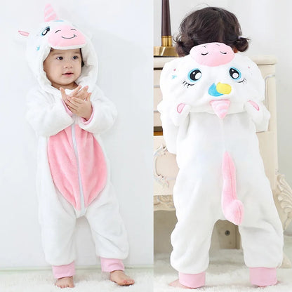 Toddler Boys Girls Kigurumi Pajamas 0-4 Years Children Sleepwear Winter Baby Rompers Infant Flannel Warm Clothes Animal Onesies