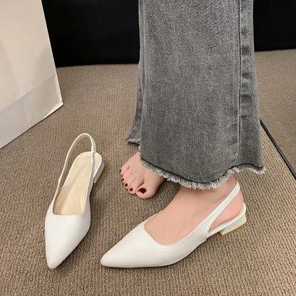 2025 Summer Ladies New Sexy Pointed Retro Solid Color High Heels PU Leather Designer Casual Outdoor Slingback Party Ladies Sanda