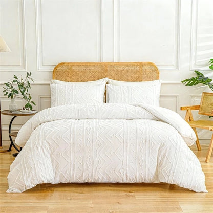 2/3pcs Tufted Beige Duvet Cover Full/Queen/King Size Boho Tufted Microfiber Bedding Set All Seasons for Home Wedding Decoration