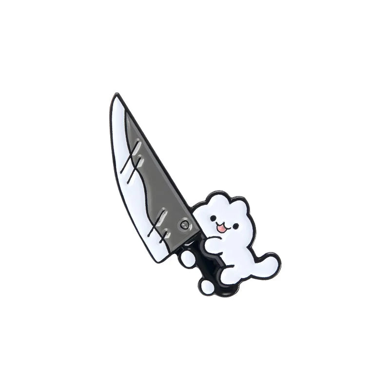 Funny Kitten Holding Dagger Enamel Pin Brooch, Clothes Jewelry For Clothing Bags Backpacks Jackets Hat