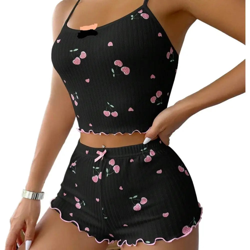 Pajama Set for Women Sleepwear Sexy Strap Vest Top Shorts Nightwear Pijamas Sexy Lingerie Sleep Shorts Set Sleepwear