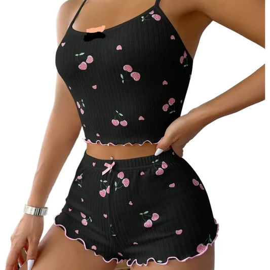 Pajama Set for Women Sleepwear Sexy Strap Vest Top Shorts Nightwear Pijamas Sexy Lingerie Sleep Shorts Set Sleepwear