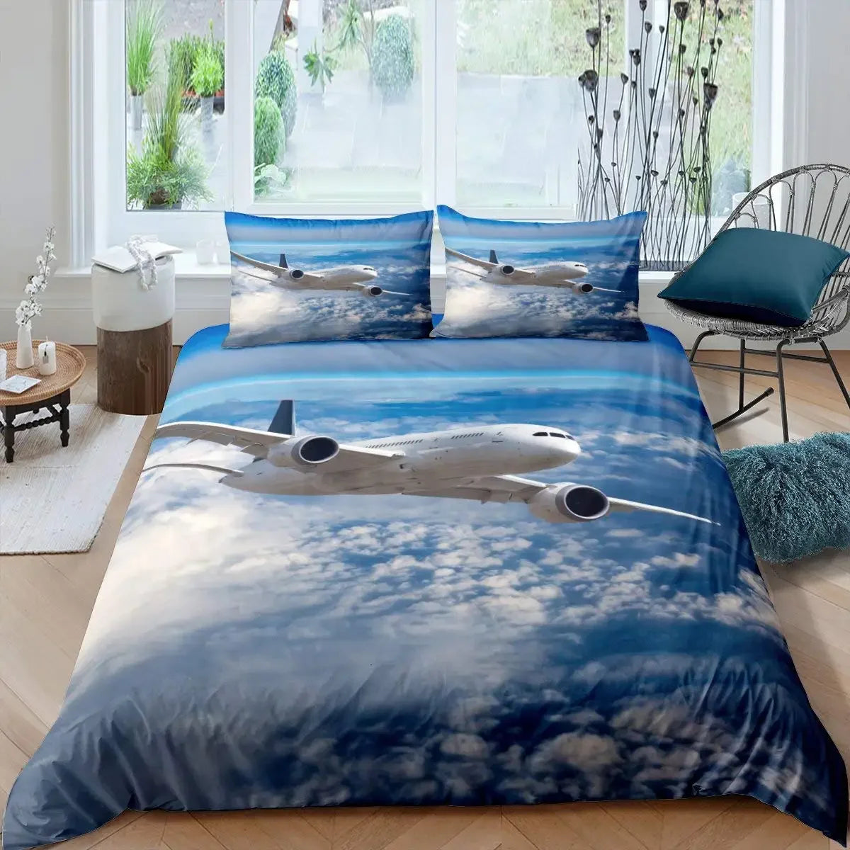 Boys Airplane Duvet Cover Set Children Teens Aviation Aircraft Runway Bedding Set 3D Airplane Cover Room Decortion for Adults
