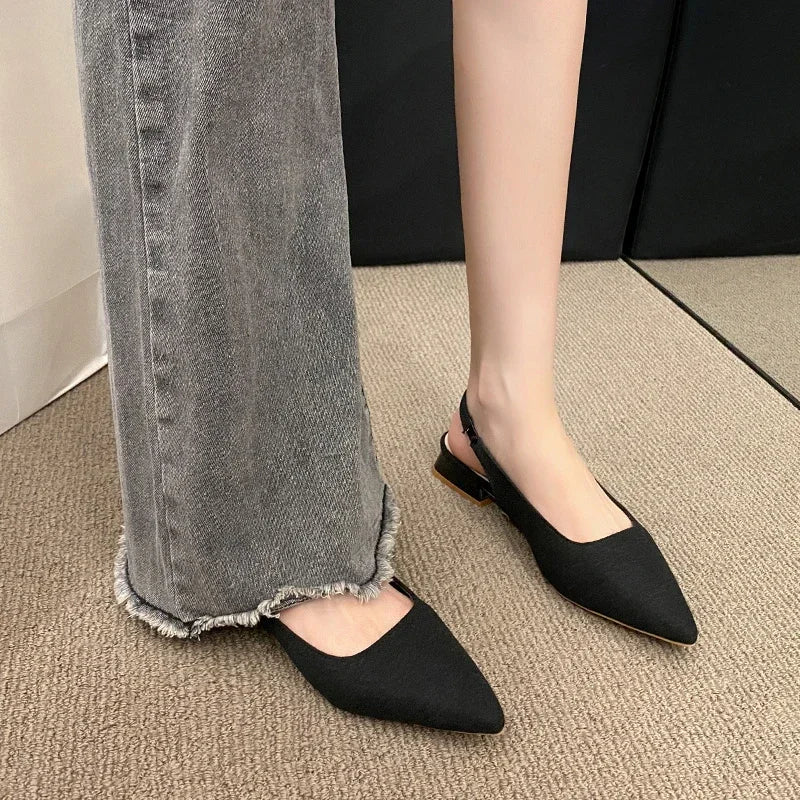 2025 Summer Ladies New Sexy Pointed Retro Solid Color High Heels PU Leather Designer Casual Outdoor Slingback Party Ladies Sanda