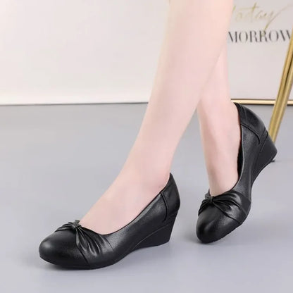 sapatos femininas women cute sweet apricot high quality pointed toe wedge heel shoes lady classic office career work shoes ea175