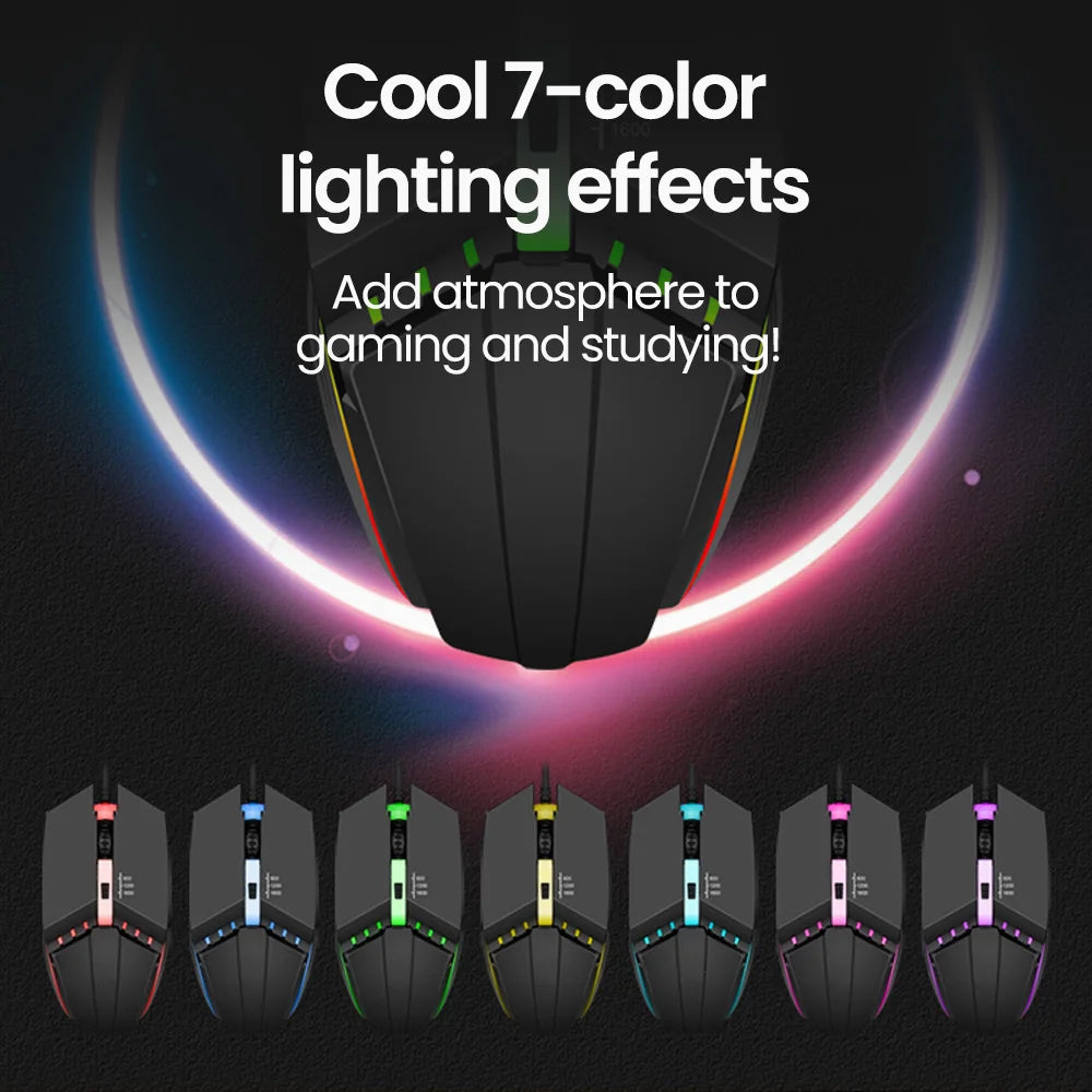 Elough Mute Wired Mouse USB Wired Gaming Mouse For Desktop PC Laptop Computer Home Office RGB LED Luminous Backlit Mouse Game