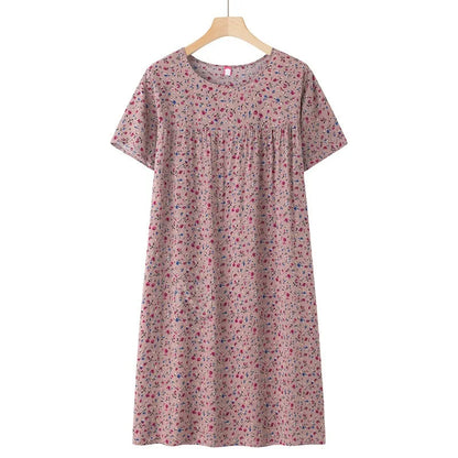 Middle-Aged and Elderly Short Sleeve Nightdresses Women Pajamas Summer Thin Loose Dresses Printed Ladies Sleepwear Homewear