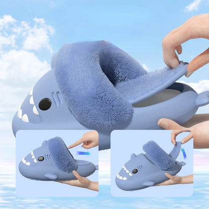 New Waterproof Plush Boys Girls Shoes Toddler Baby Winter Kids Slippers Shark Slides Indoor Winter Men's Shark Cotton Slipper