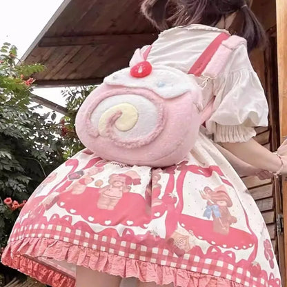Mochilas Mulher Y2K Roll Cake Mochila Feminina Bolsas de Ombro Kawaii Para Mulher Peluche Macio Grande Capacidade Mochilas Fofas Estéticas