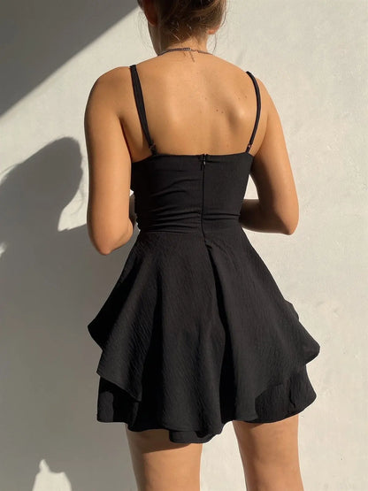 Vestidos Sexy de Alças Finas Y2k Fatos-Macacos Sólidos com Folhos Macacões Casuais de Verão com Costura Peças de Roupa Elegantes Femininas