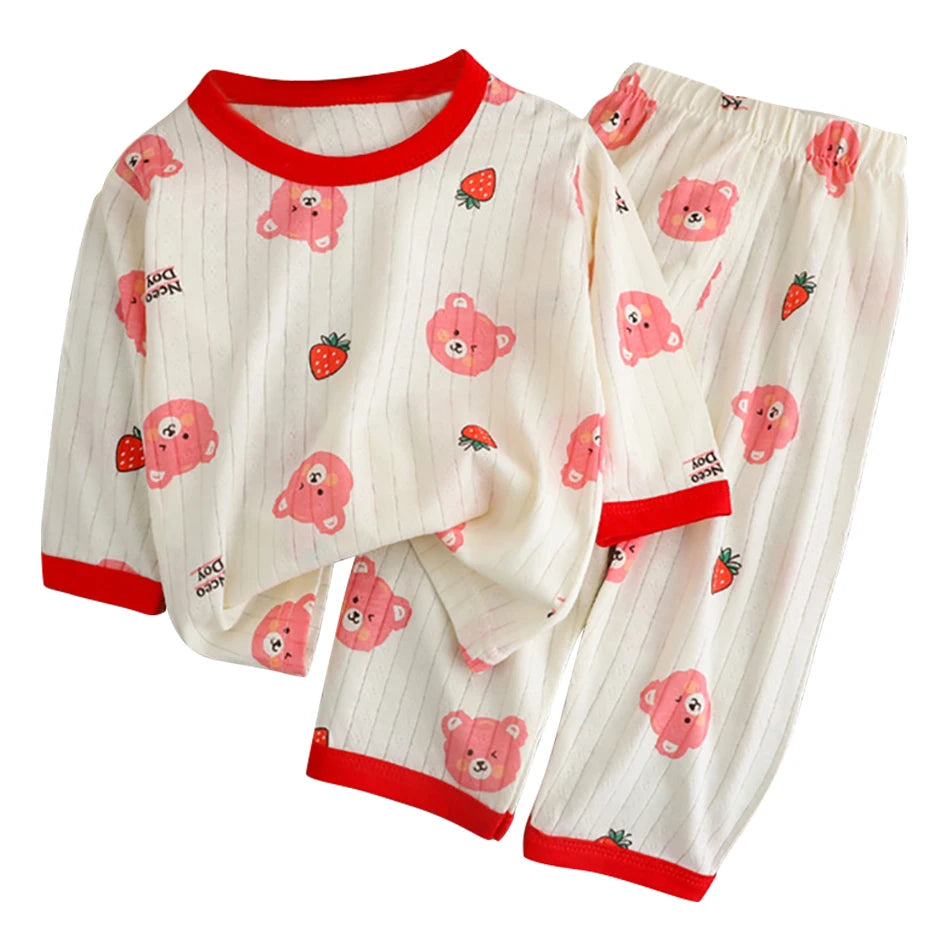 Cute and Comfortable Summer Children Home Wear Long Sleeve Pants Set Cotton Baby Sleepwear Air-Conditioned Rooms Pajama Sets