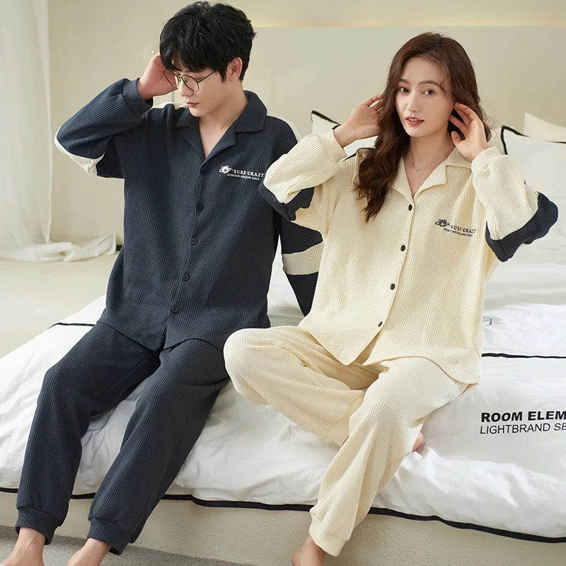 New Long Sleeve Sleepwear Couple Men Women Matching Home Clothes Cotton Cartoon Leisure Nightwear Pajamas Set Lover Loungewear