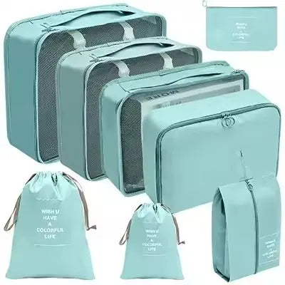 Travel Organizer Set - Suitcase Packing Cubes 8 Pieces Portable Wardrobe Luggage Storage Bags for Clothes & Shoes