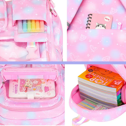 Mochilas Escolares para Meninas Criança Mochila de Ombro Cor Doce Bonito com Grande Capacidade de Abertura Lateral