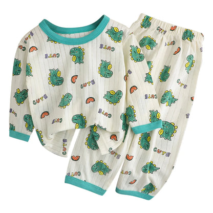 Cute and Comfortable Summer Children Home Wear Long Sleeve Pants Set Cotton Baby Sleepwear Air-Conditioned Rooms Pajama Sets
