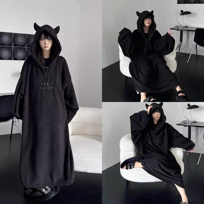 Pijama acolchoado espesso Cor sólida Roupa de casa Vestidos largos com capuz Robe de casal Imp Peça única de dormir Outono e inverno