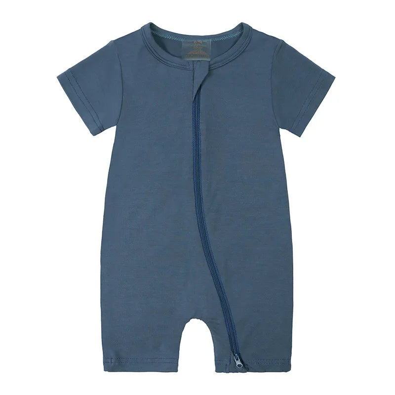 2026 Summer Baby Bamboo Fiber Jumpsuit Short Sleeve Breathable Pajama Baby Girls Boys Sleepwear Newborns Bodysuit