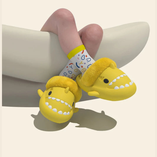 New Waterproof Plush Boys Girls Shoes Toddler Baby Winter Kids Slippers Shark Slides Indoor Winter Men's Shark Cotton Slipper