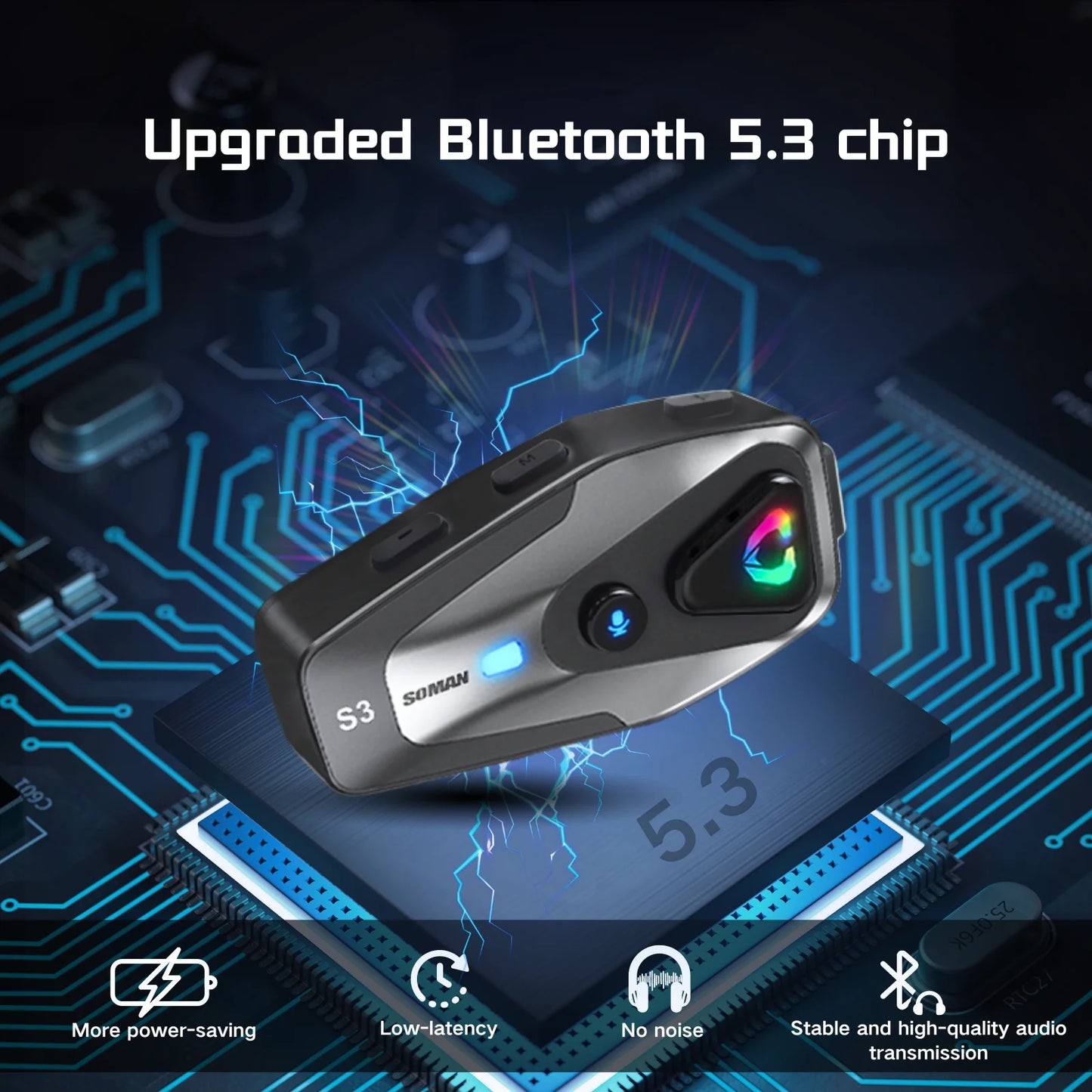 Soman Motorcycle Helmet Headset Bluetooth 5.3 Wireless IPX6 Waterproof Support Connecting 2 Phones Same Time Headphone cascos