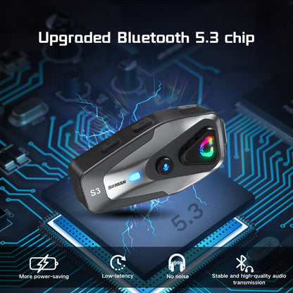 Soman Motorcycle Helmet Headset Bluetooth 5.3 Wireless IPX6 Waterproof Support Connecting 2 Phones Same Time Headphone cascos