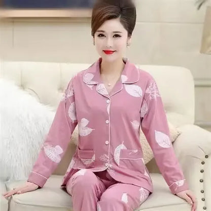 100% Pure Cotton Long Sleeve Sleepwear Set for Elderly Women Spring Summer Autumn Home Clothes Outwear Comfortable Home Suit