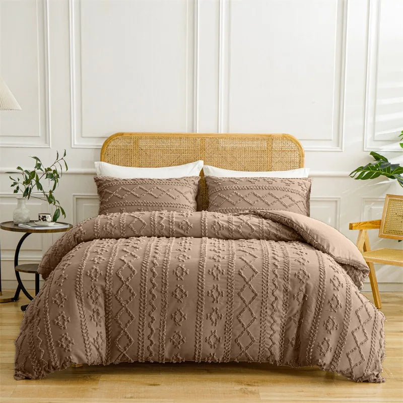 2/3pcs Tufted Beige Duvet Cover Full/Queen/King Size Boho Tufted Microfiber Bedding Set All Seasons for Home Wedding Decoration