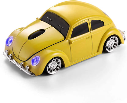 Rato com o Formato de Carro Clássico [Atualizado] com Faróis LED, 1600 DPI, Rato de Computador Sem Fios 2.4Ghz, Confortável para Todas as Utilizações