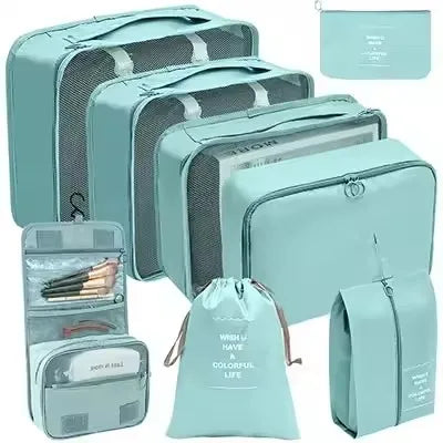 Travel Organizer Set - Suitcase Packing Cubes 8 Pieces Portable Wardrobe Luggage Storage Bags for Clothes & Shoes