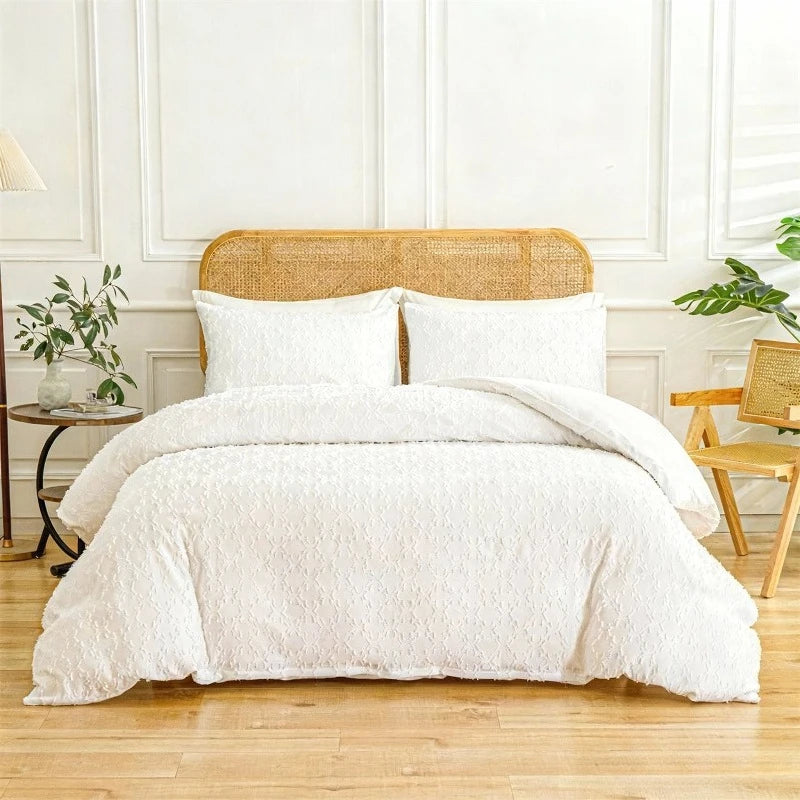 2/3pcs Tufted Beige Duvet Cover Full/Queen/King Size Boho Tufted Microfiber Bedding Set All Seasons for Home Wedding Decoration
