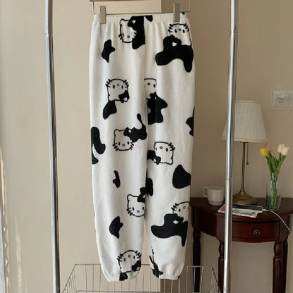 Winter Y2K Kitty Cat Pajamas Pants KT Anime Women's Pajama Pants Cartoon Fashion Home Sleepwear Trousers Leisure Home Clothing