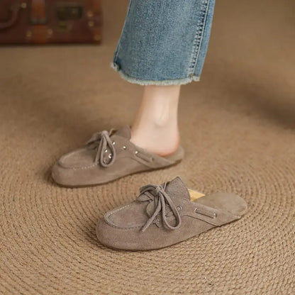 MORAZORA 2026 Novas Sandálias de Mulher de Marca Nova em Camurça de Vaca, Chinelos Rasos de Moda Atacadores, Mules Femininas Feitas à Mão