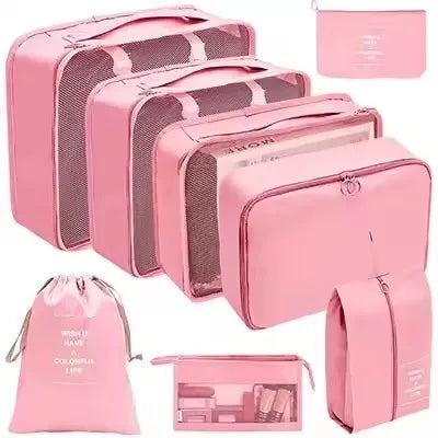 Travel Organizer Set - Suitcase Packing Cubes 8 Pieces Portable Wardrobe Luggage Storage Bags for Clothes & Shoes