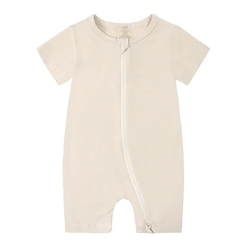 2026 Summer Baby Bamboo Fiber Jumpsuit Short Sleeve Breathable Pajama Baby Girls Boys Sleepwear Newborns Bodysuit