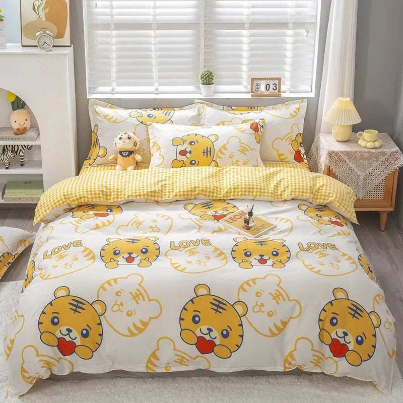 Cute Cartoon Print Duvet Cover 220x240 Lovely Pattern Adults Kids Quilt Cover AB Double-sided Comforter Covers No Pillow Cases