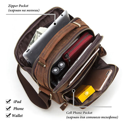 HUMERPAUL Mala de Homem em Couro Genuíno Vintage, Bolsas de Tiracolo, Grande Capacidade, Bolsa de Mensageiro Masculina, Mala de Viagem Bolso Hombres
