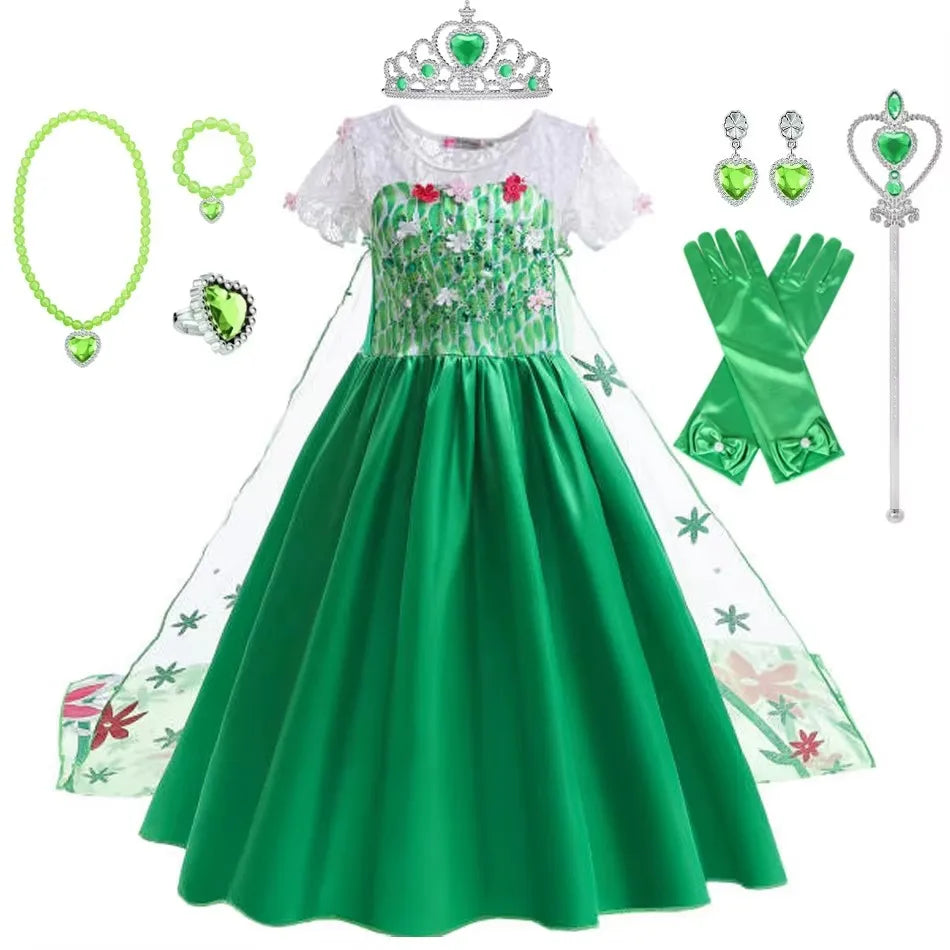 Traje da Elsa para Meninas Vestido Verde de Festa de Aniversário Fantasia Crianças Cosplay Vestido de Princesa para Festa de Carnaval Vestidos Infantis